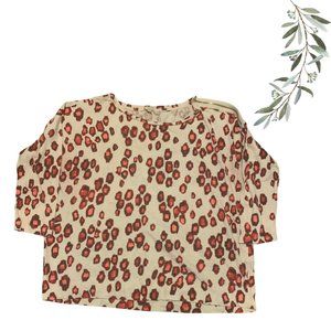 Gap Coral, Maroon, and Cream Spotted Print 3/4 Sleeve Tee Top Size XL